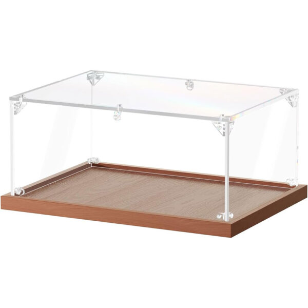 p3 Acrylic Display Case with Wood Base β Clear Collectible Box for Action Figures, Dolls, Lego, and Hobby Toys (14 x 10 x 6 inches)