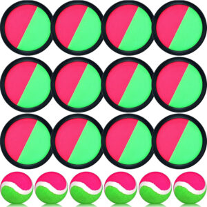 Toss and Catch Game Set – Outdoor Beach and Yard Game with 12 Paddles and 6 Sticky Balls for Kids and Adults (Pink, Green, Black)