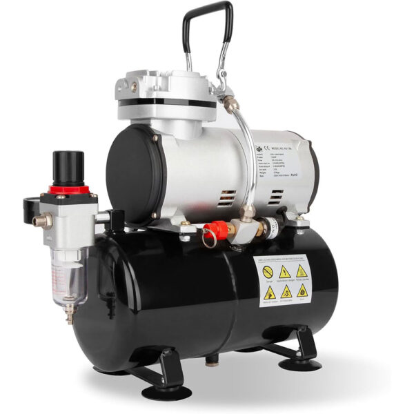 Airbrush Compressor – High-Performance Single-Piston Oil-Free Mini Compressor with 3L Tank, Regulator, and Moisture Trap for Hobby, Cake Decoration, Tattoo, Nail Art, and Automotive Graphics